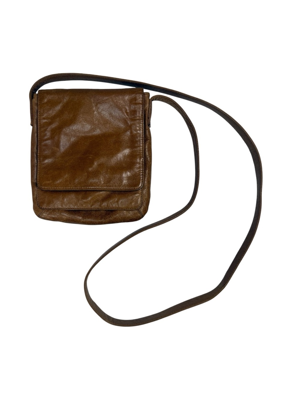 HOBO small Classic Brown Leather Messenger Crossbody Bag - Adjustable Strap